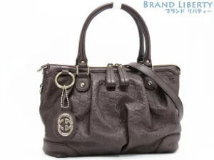 Gucci Sukey Guccissima Handbag Boston Bag Shoulder Dark Brown Leather